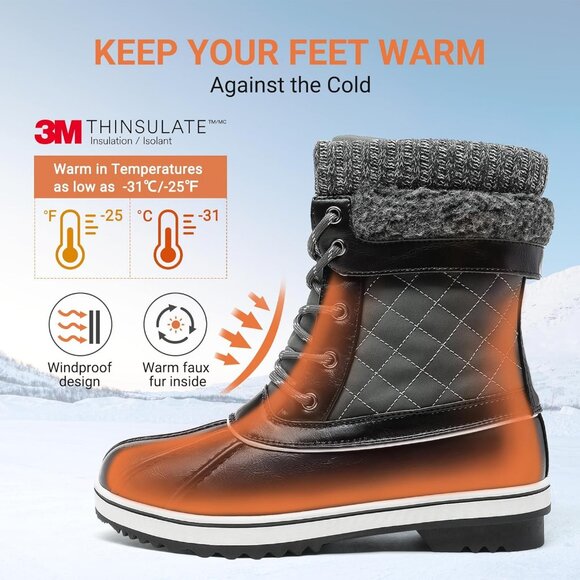 Women’s Grey Winter Snow Boots Mid Calf Waterproof Warm Outdoor Shoes - Picture 2 of 7